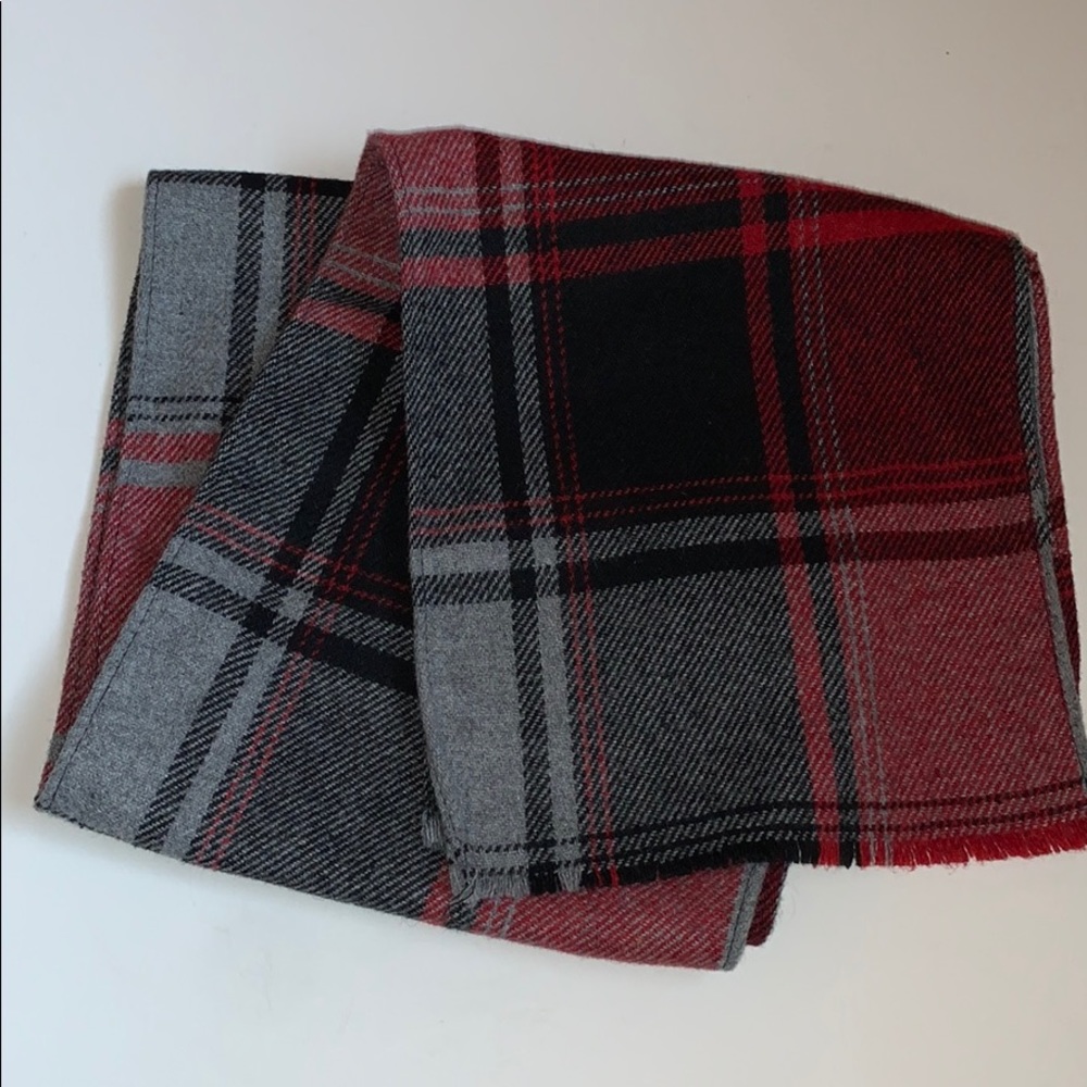 Men’s Wool Plaid Red Black Scarf